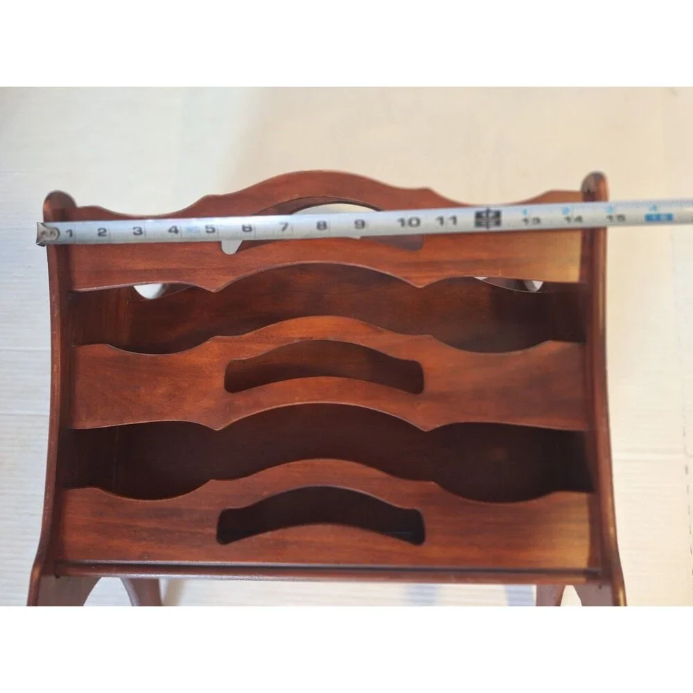 Vintage MCM Butler Style #717 Solid Mahogany Magazine Rack Holder Hand Carved